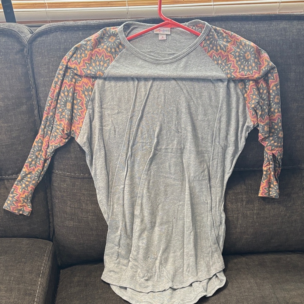 LuLaRoe Gray Top with Vibrant Sleeves